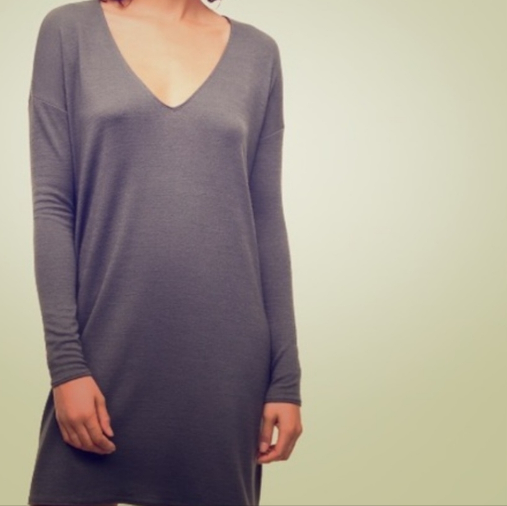Wilfred Free Aritzia Gray Gail v-neck long sleeve  dress, sz M - Picture 2 of 9